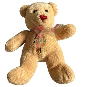 Dan Dee Embroidered Flower Ribbon‎ Bow Teddy Bear Plush Stuffed Animal Tan 12”